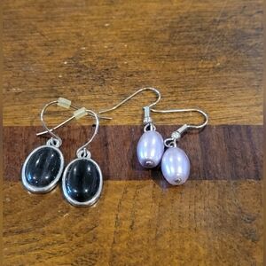 Elegant Silver and Black Earrings Set